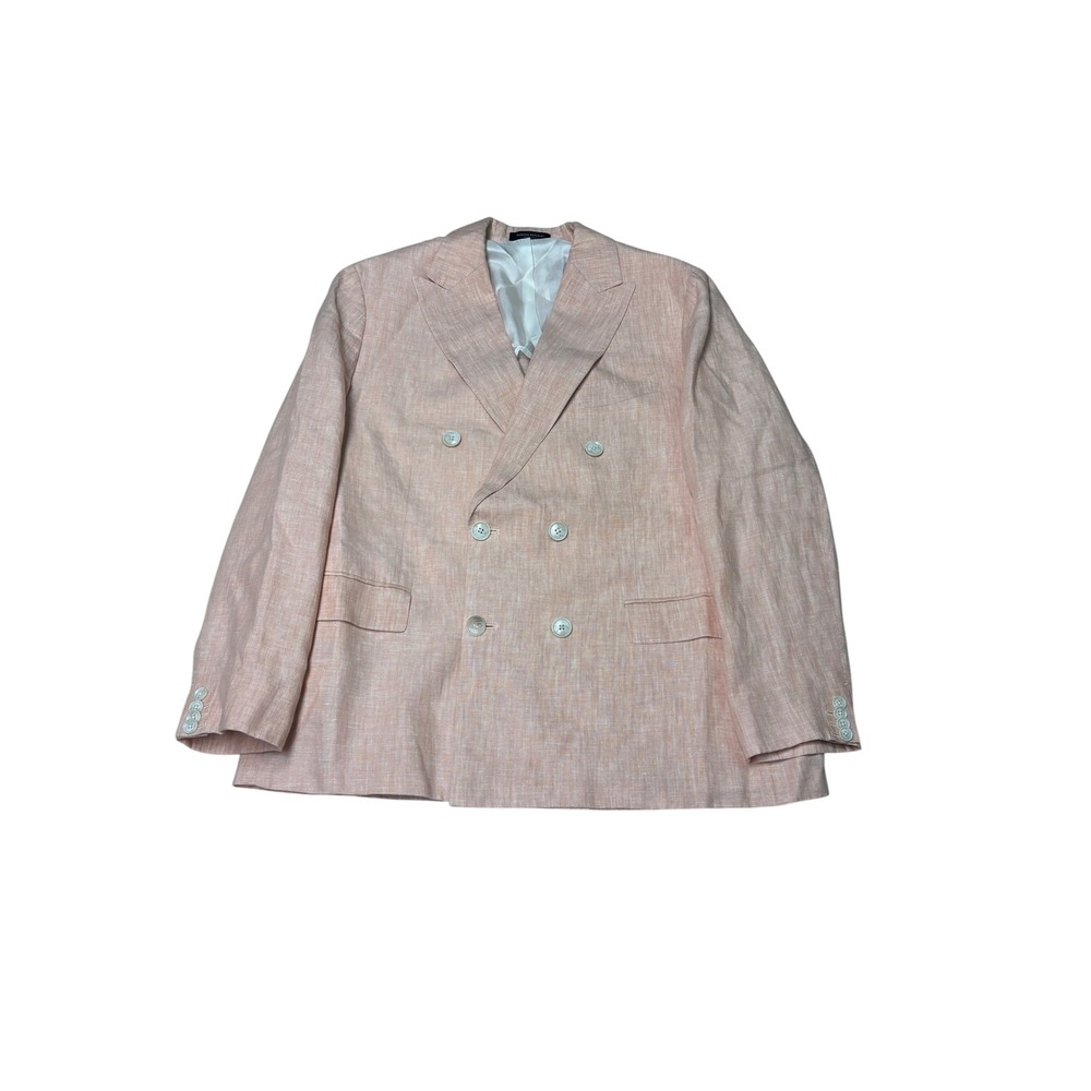 Banana Republic Mens Salmon Pink  Linen Double Breasted Suit 44R Slim Fit 36x25 - Picture 2 of 16